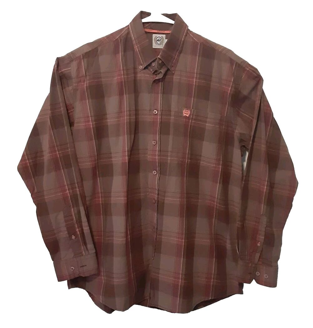Cinch Adult Mens Size M Medium Plaid Long Sleeve Button Up Shirt